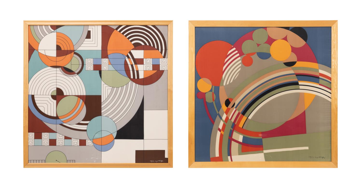 TWO FRAMED FRANK LLOYD WRIGHT GEOMETRIC