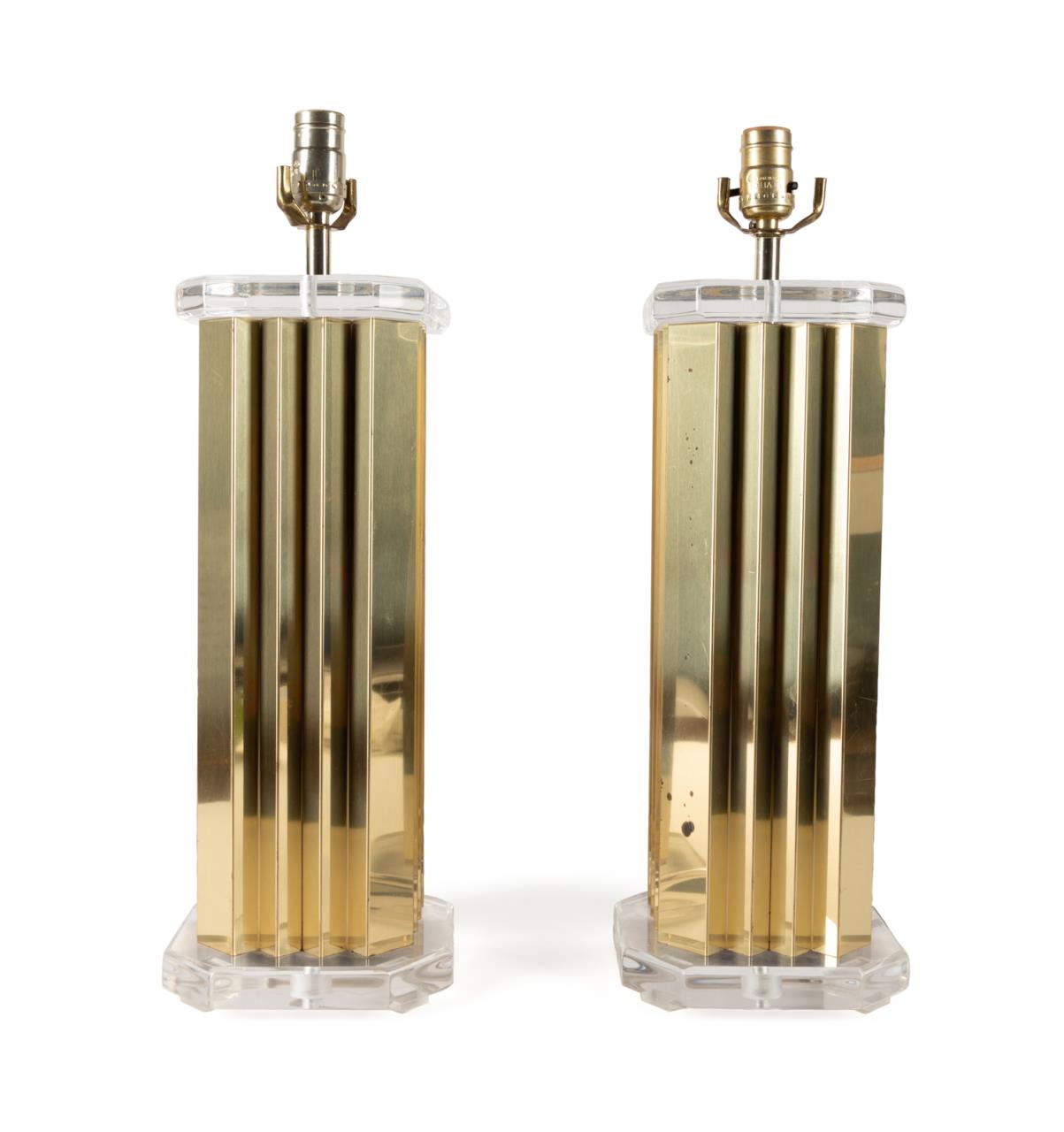 PAIR C. JERE STYLE BRASS & LUCITE