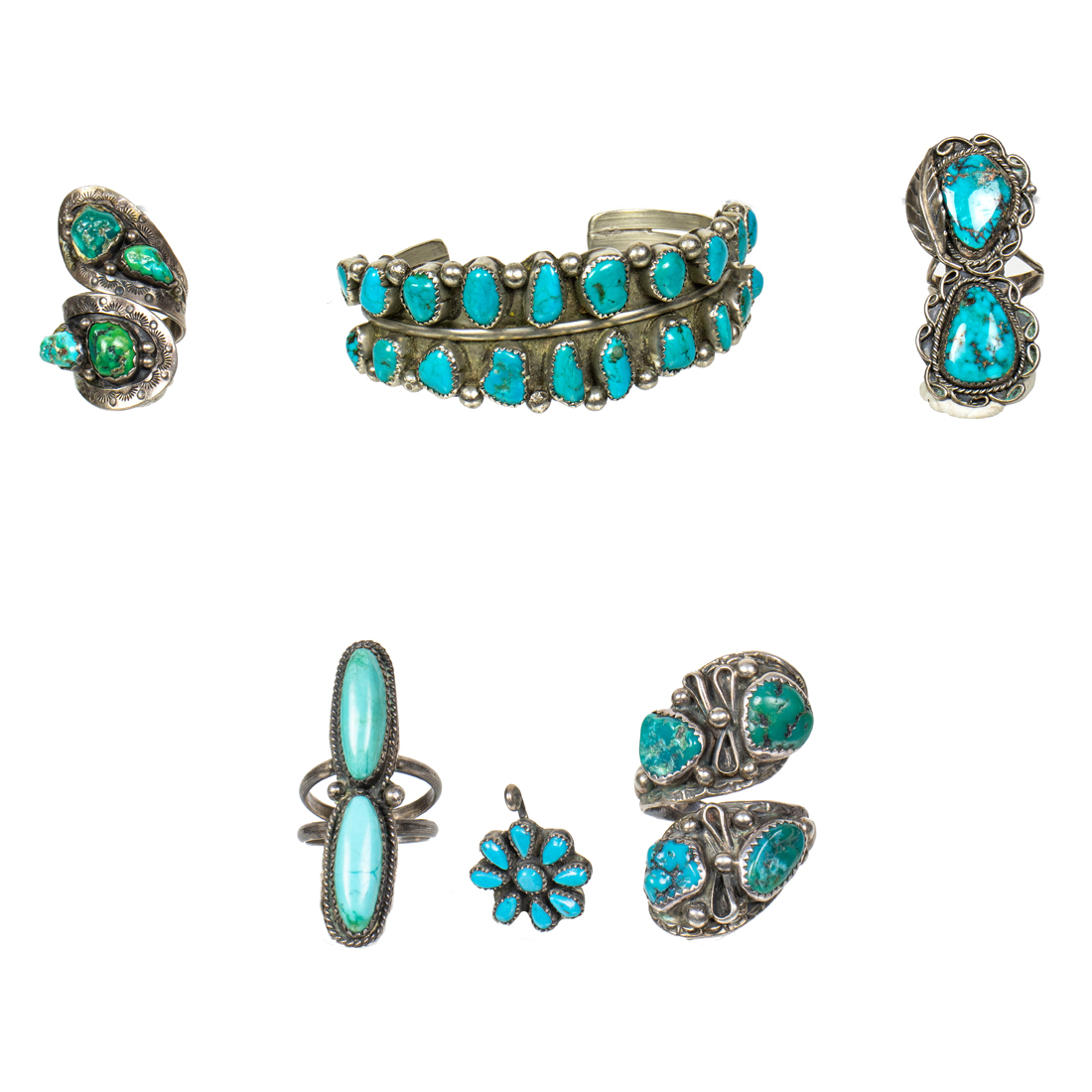 A NAVAJO TURQUOISE SILVER JEWELRY