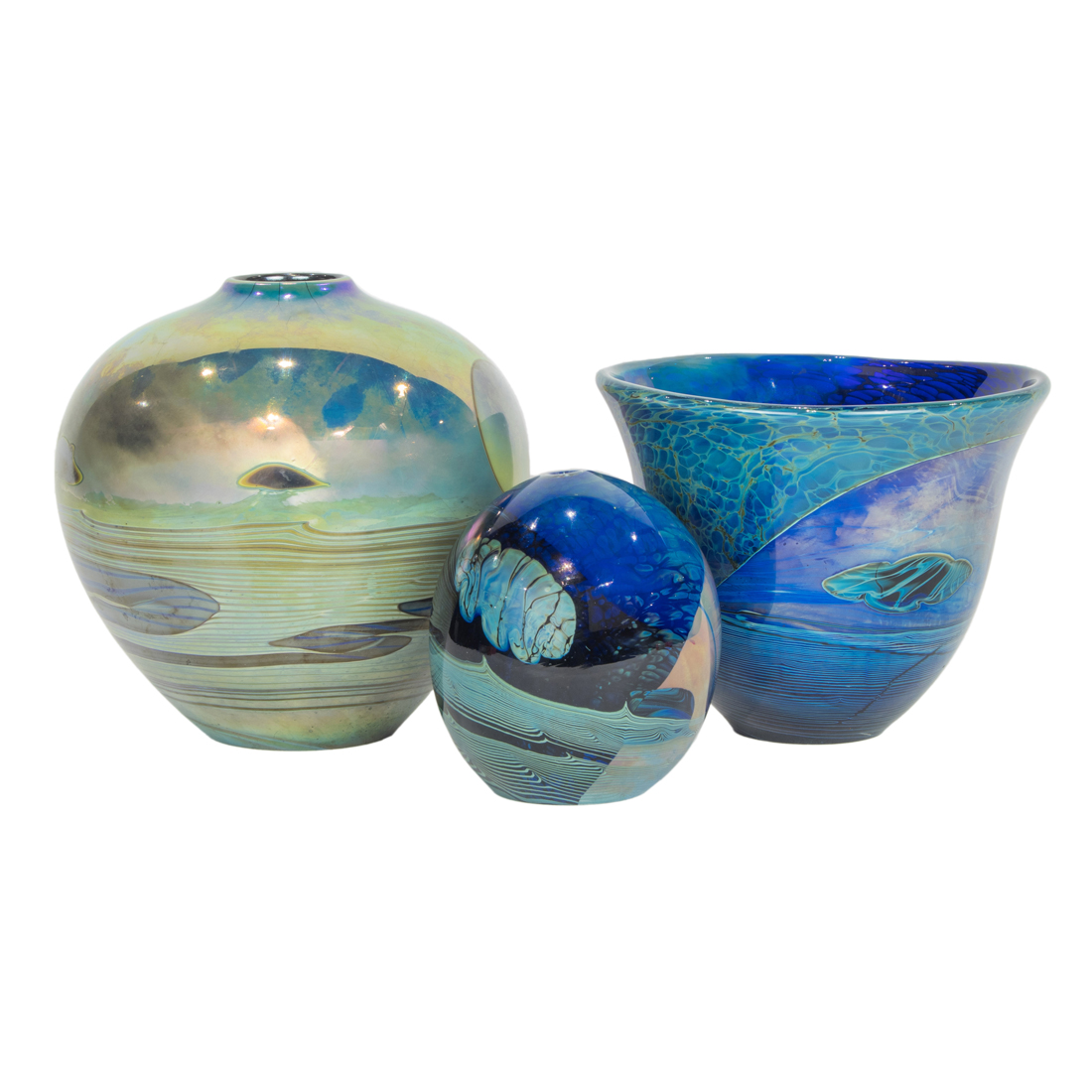 THREE JOHN LEWIS STUDIO ART GLASS