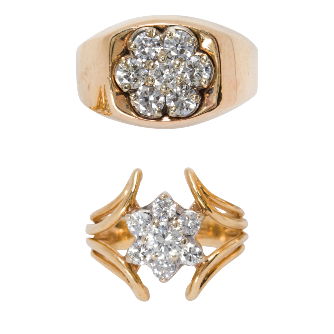 TWO DIAMOND AND 14K GOLD RINGS