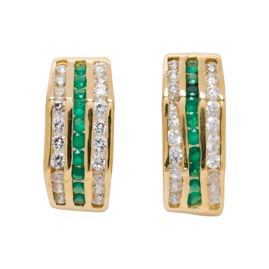 A PAIR OF EMERALD, WHITE SAPPHIRE