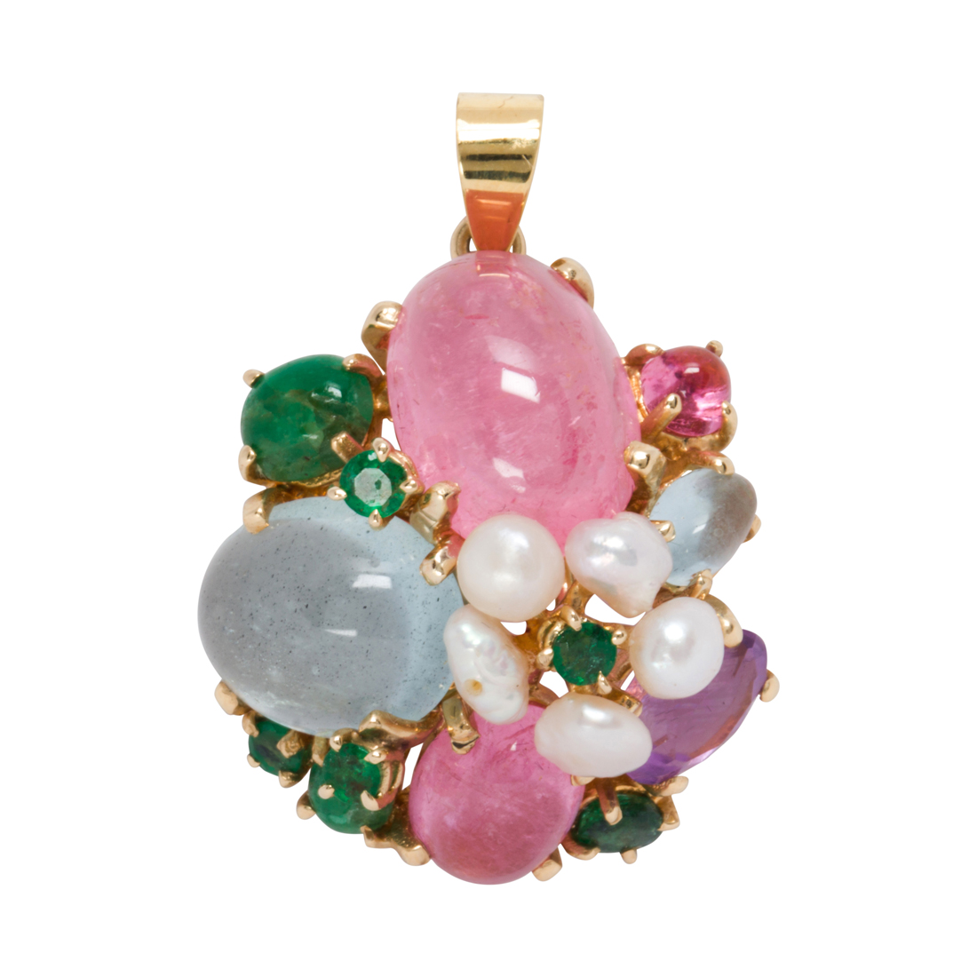 A GEMSTONE AND 14K GOLD PENDANT