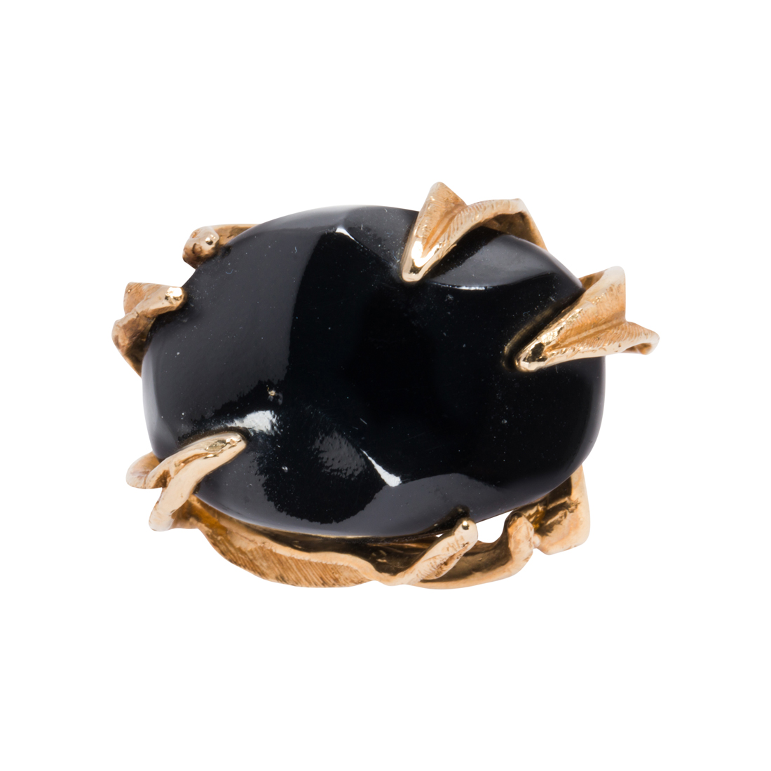 A BLACK JADE AND 14K GOLD RING