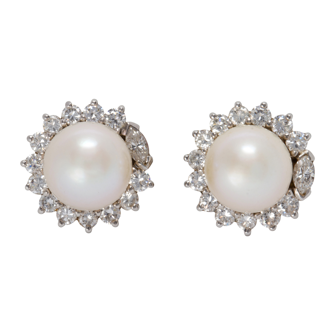 A PAIR OF CULTURED PEARL, DIAMOND