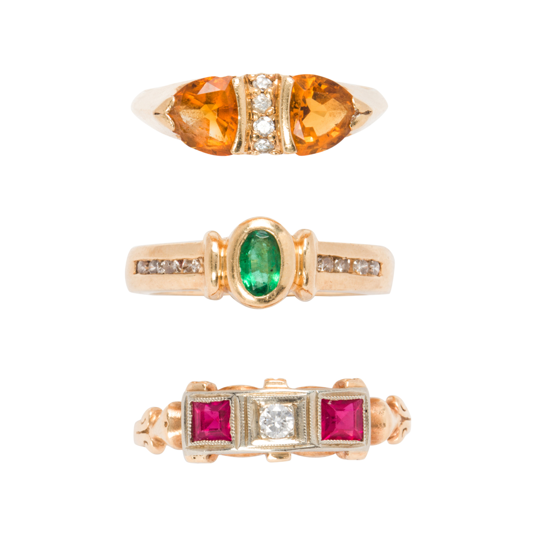 A GROUP OF THREE GEM-SET AND 14K