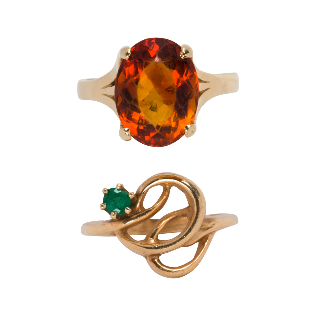 TWO GEM-SET AND 14K GOLD RINGS