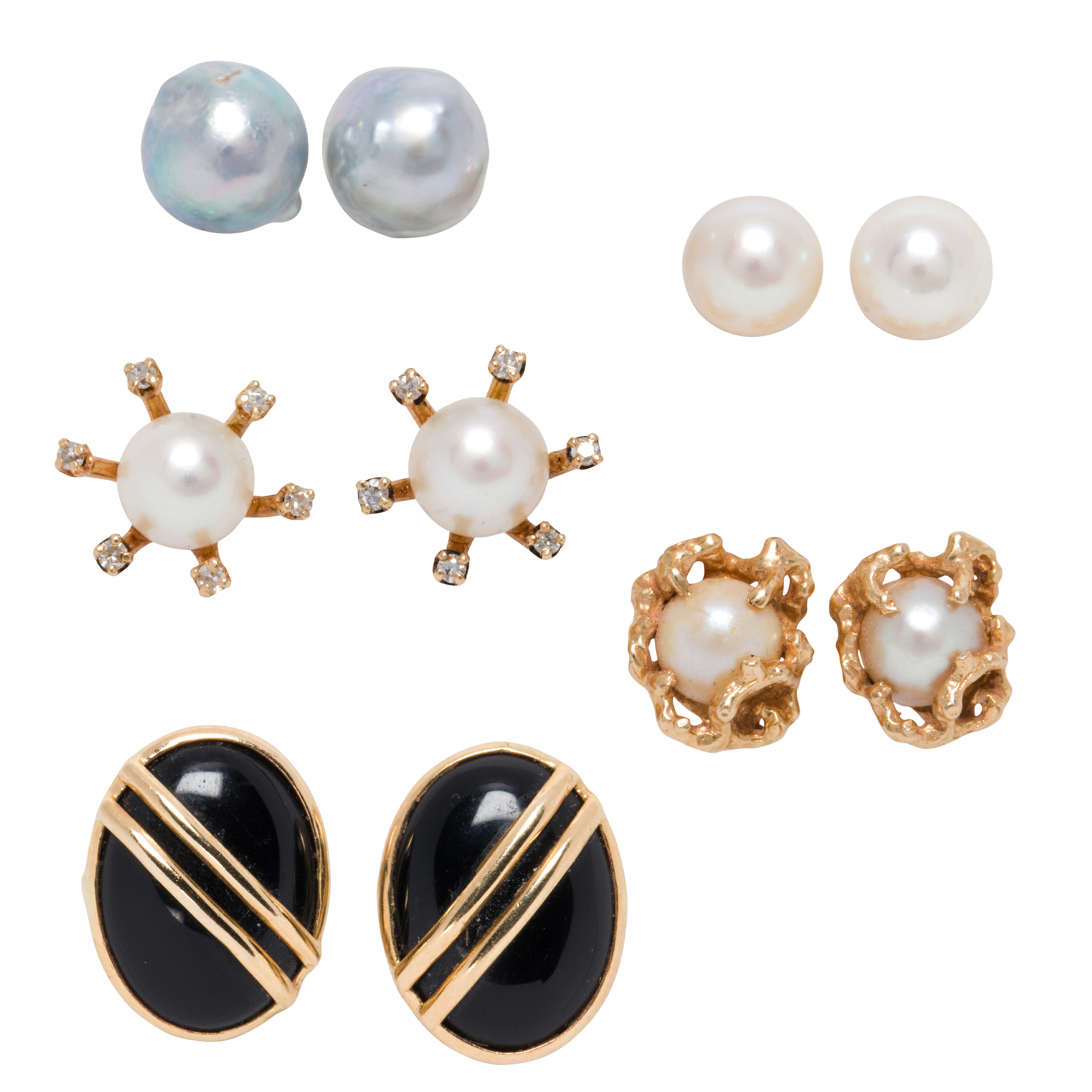 FIVE PAIRS OF CULTURED PEARL ONYX  3cdbae