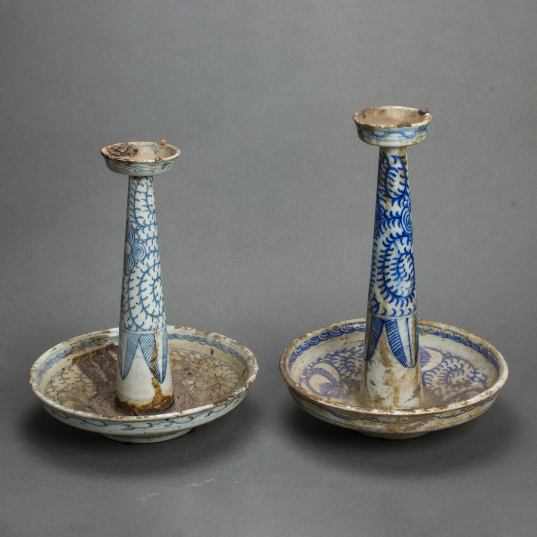 PAIR OF CHINESE UNDERGLAZE BLUE CANDLE