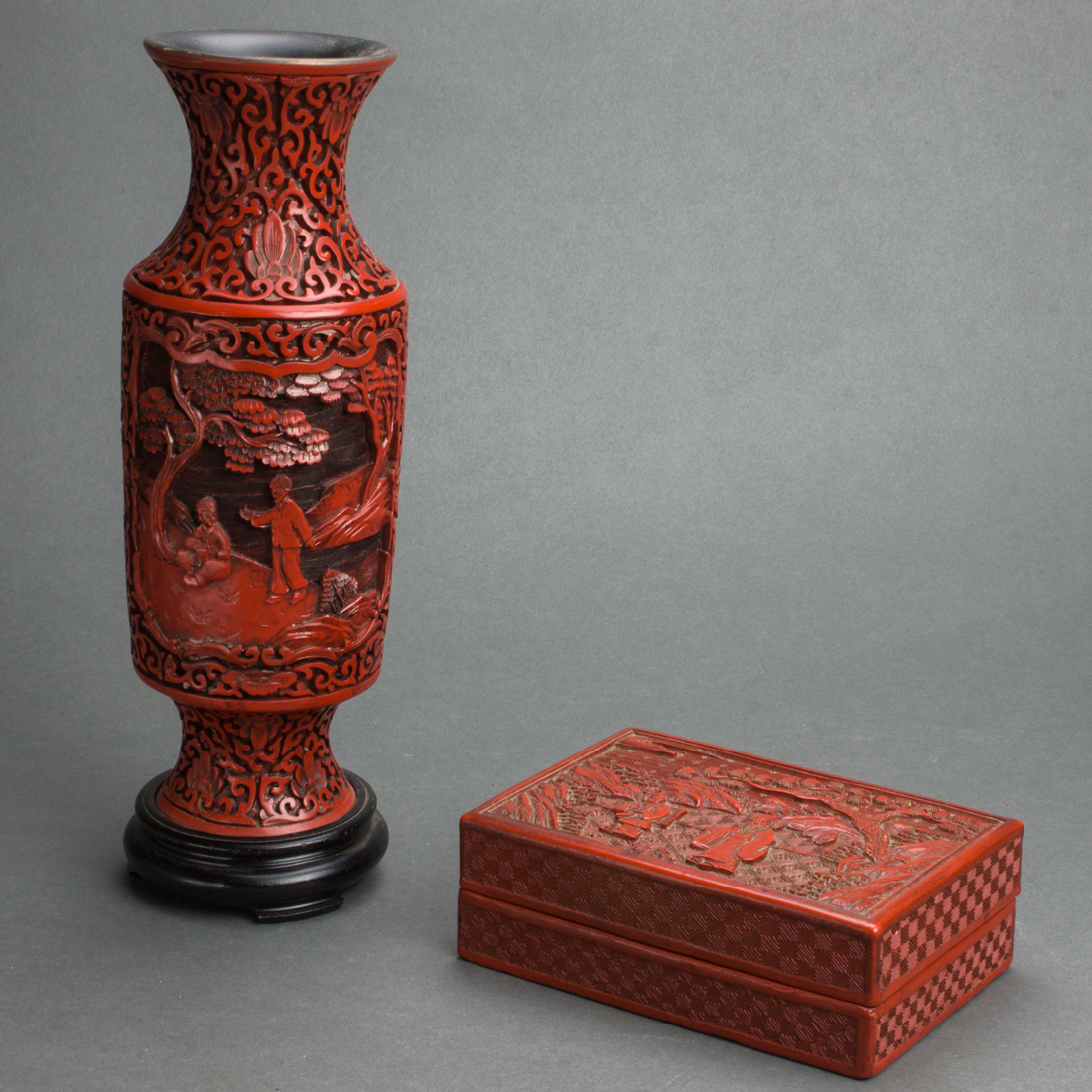 (LOT OF 2) CHINESE CINNABAR LACQUER