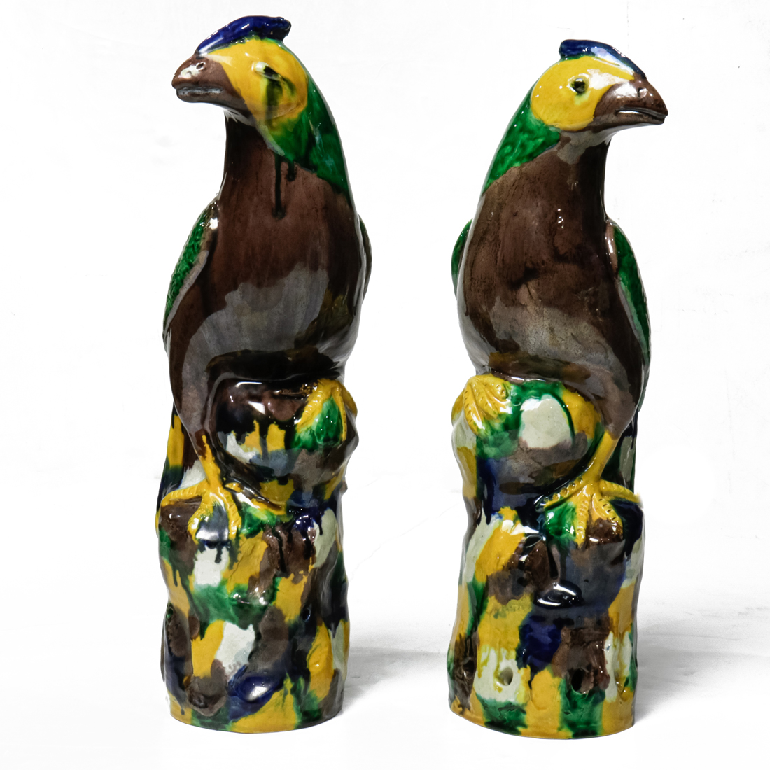 PAIR OF CHINESE EXPORT GLAZED PARROTS