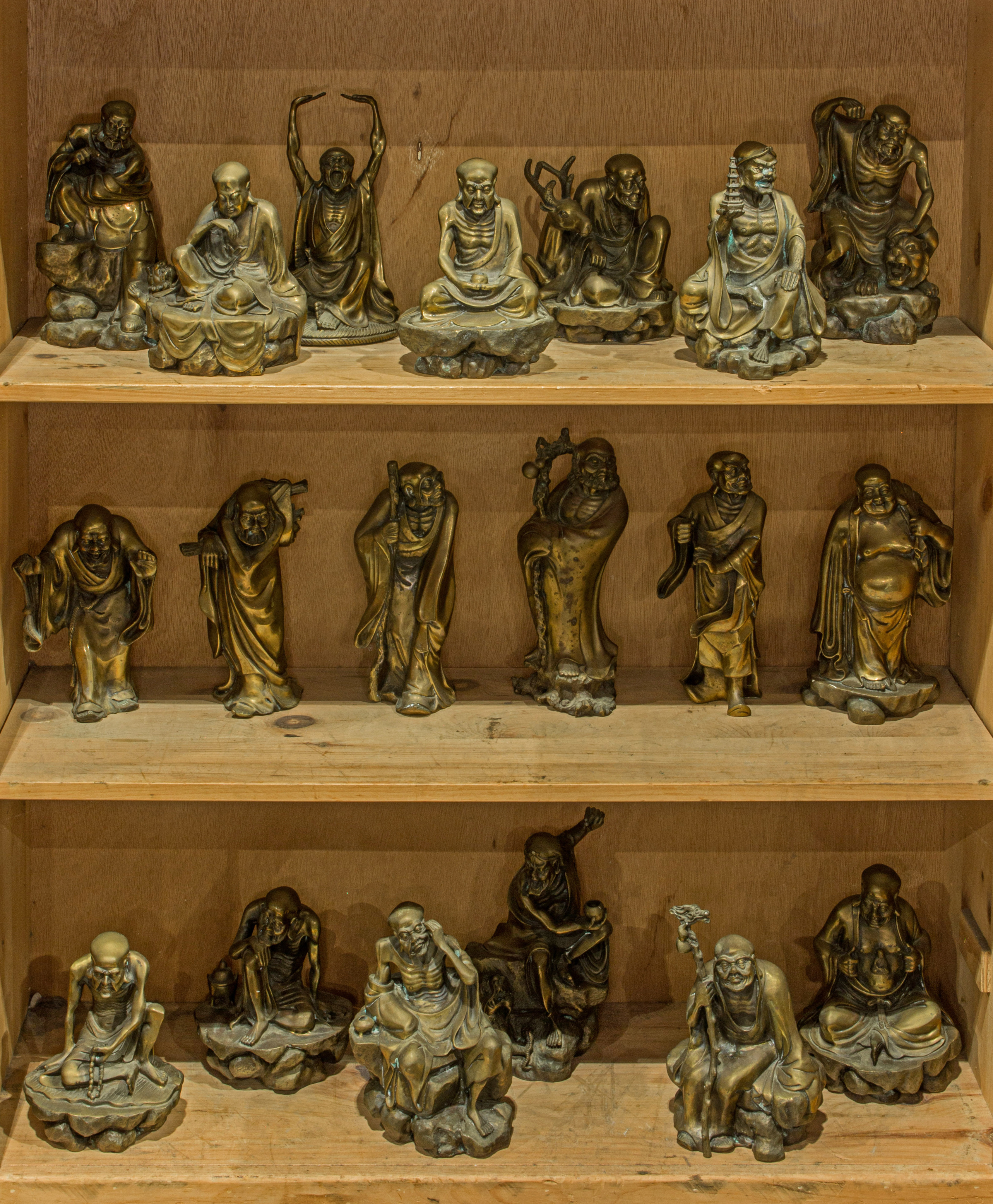 SET OF NINETEEN BRONZE LUOHAN STATUES