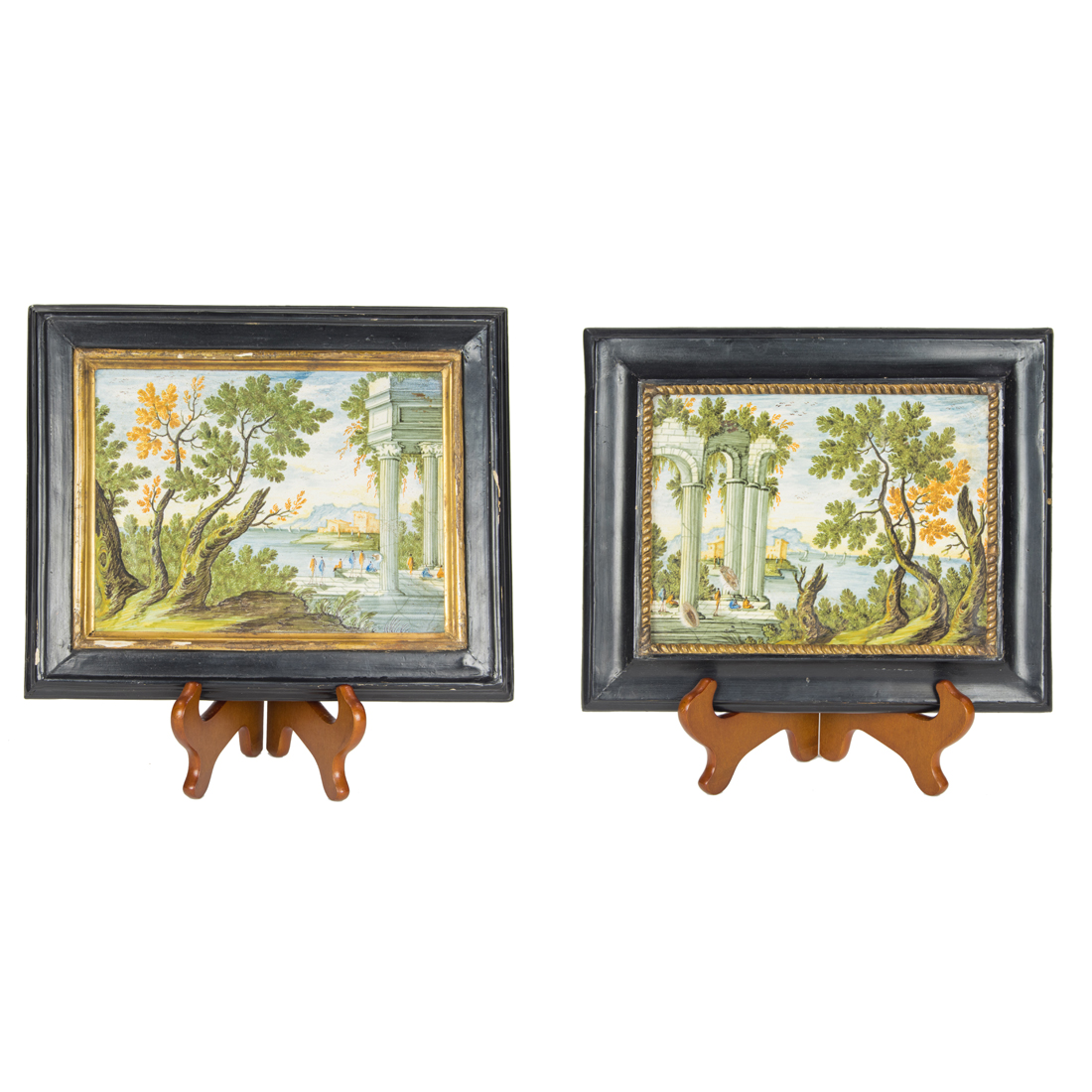 A PAIR OF CASTELLI MAJOLICA PLAQUES,