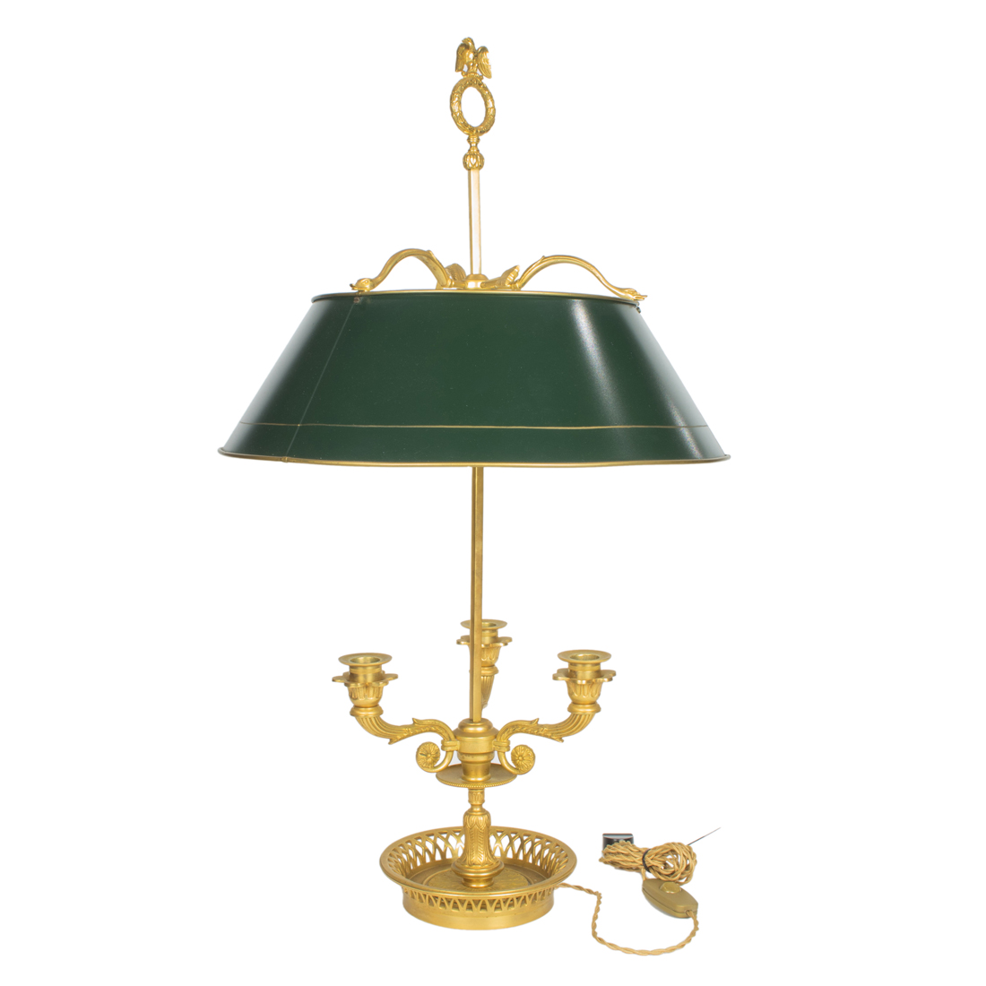 AN EMPIRE STYLE GILT BRONZE THREE-LIGHT