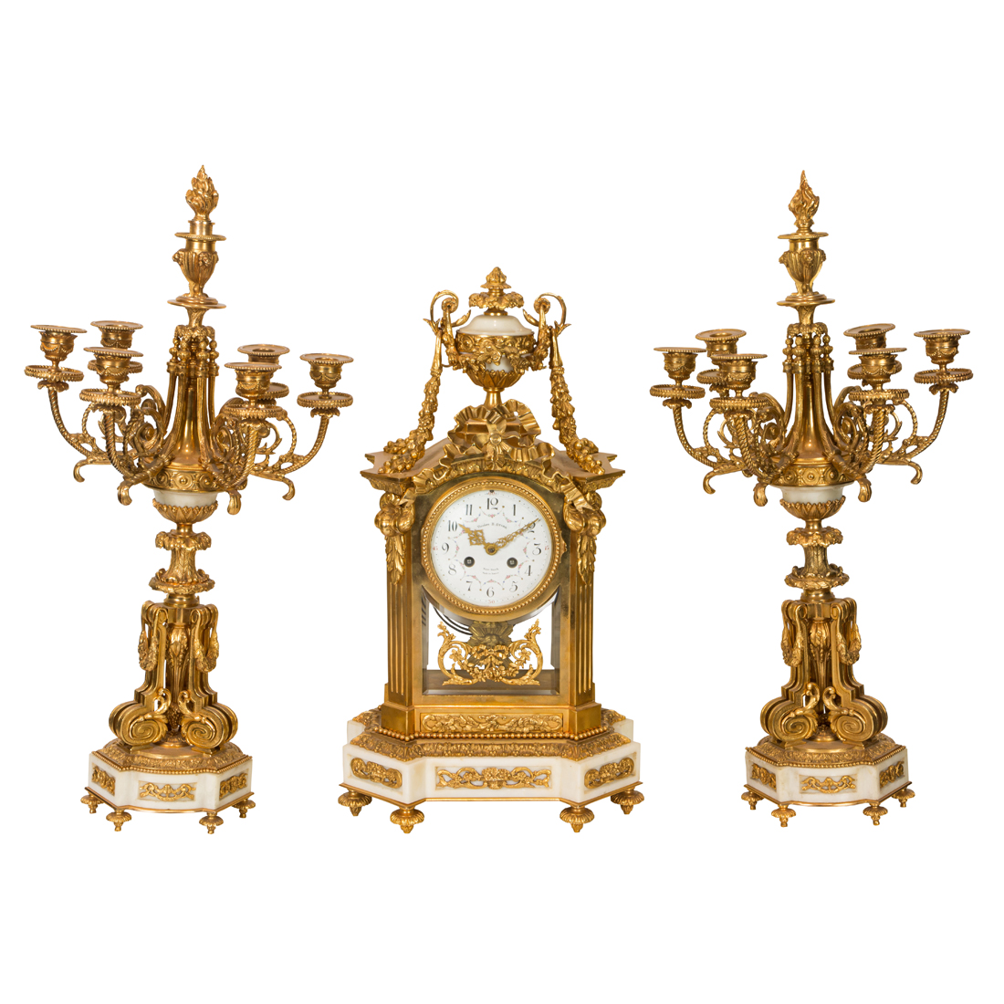 A LOUIS XVI STYLE GILT BRONZE MOUNTED