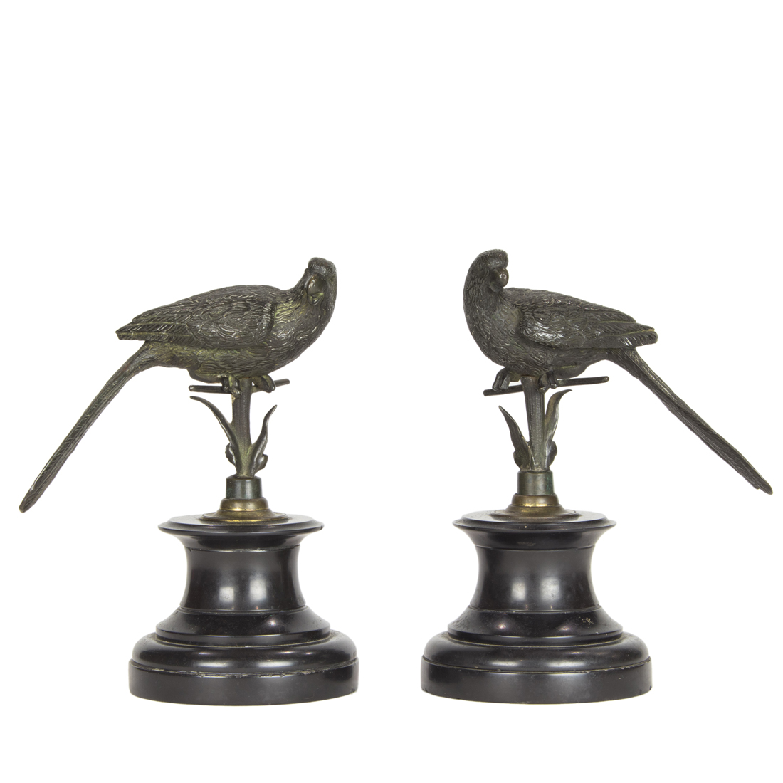 A PAIR OF BRONZE FIGURES OF FALCONS