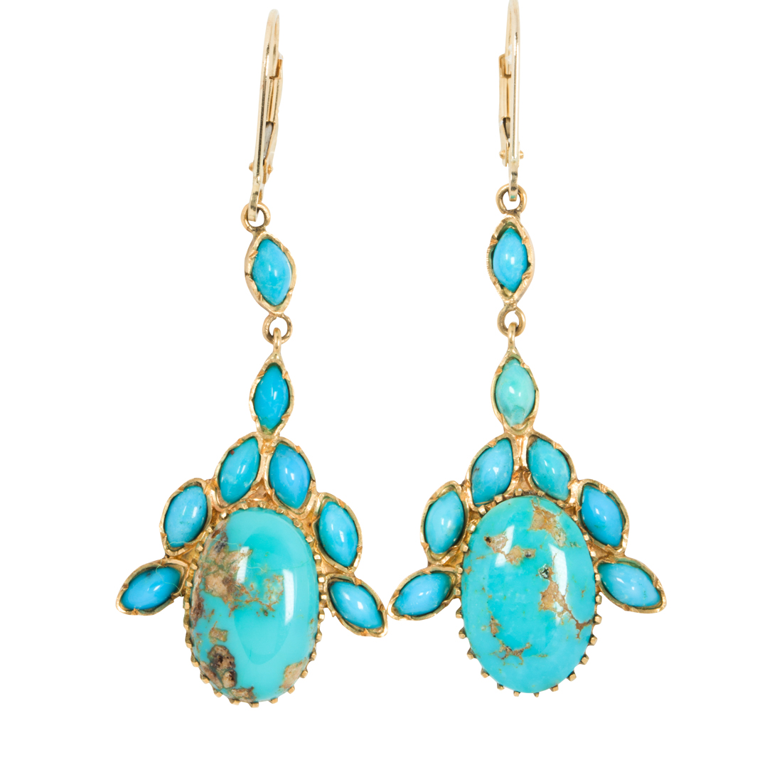 A PAIR OF TURQUOISE AND 14K GOLD