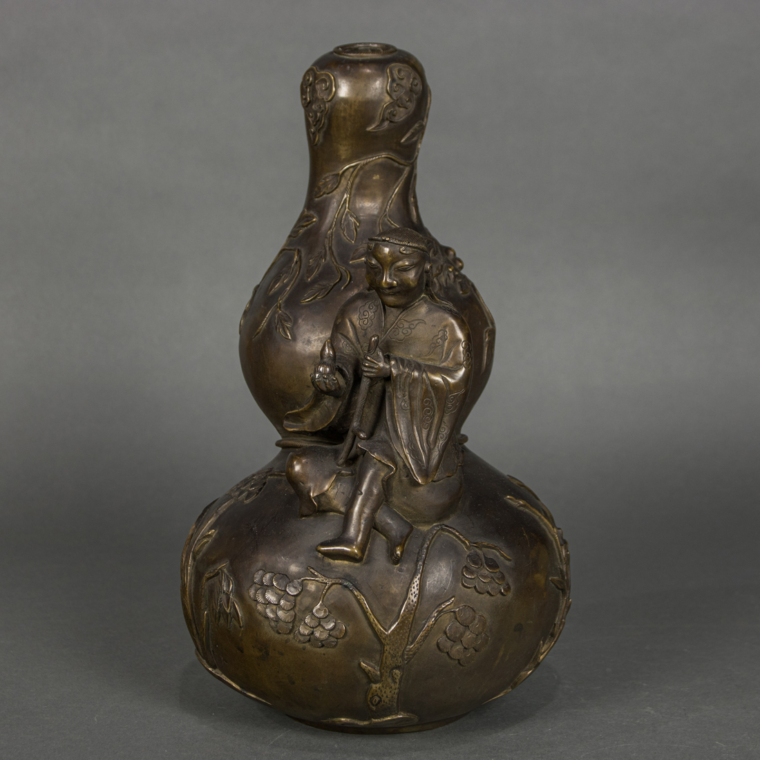 CHINESE BRONZE GOURD-FORM BOTTLE