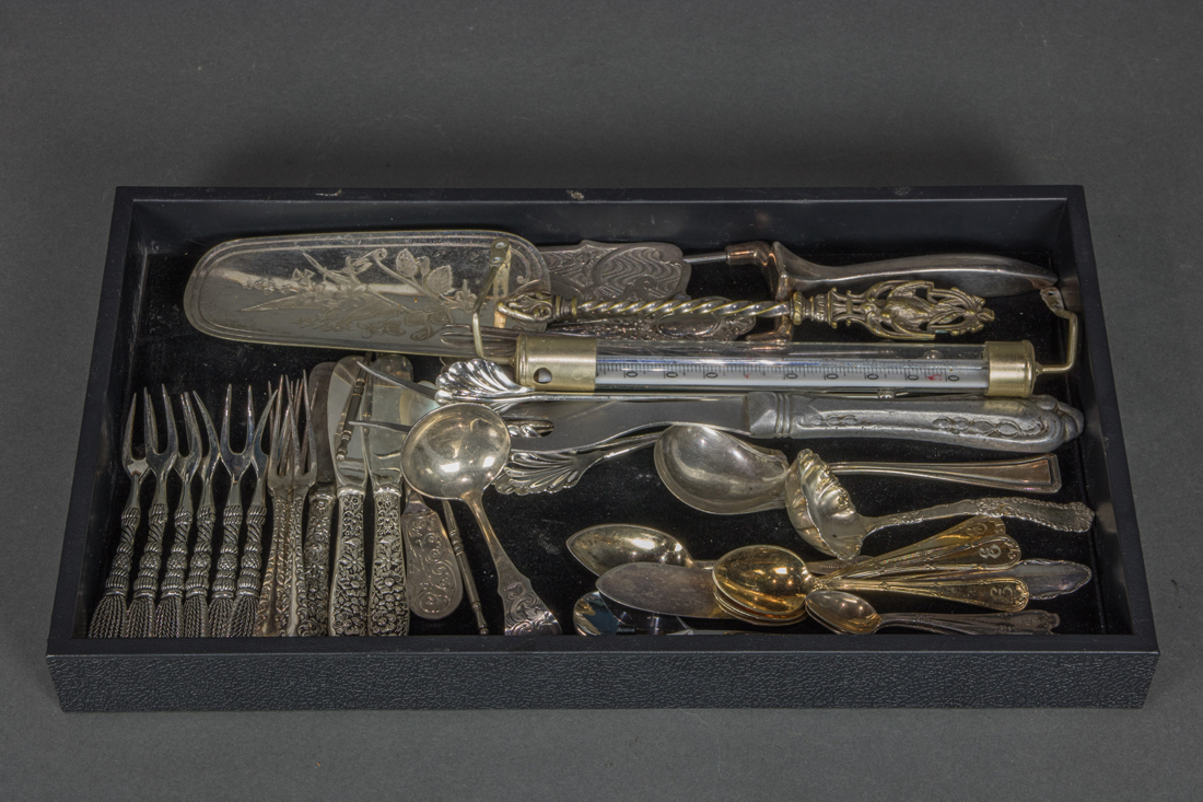 A LOT OF MOSTLY PLATED FLATWARE,