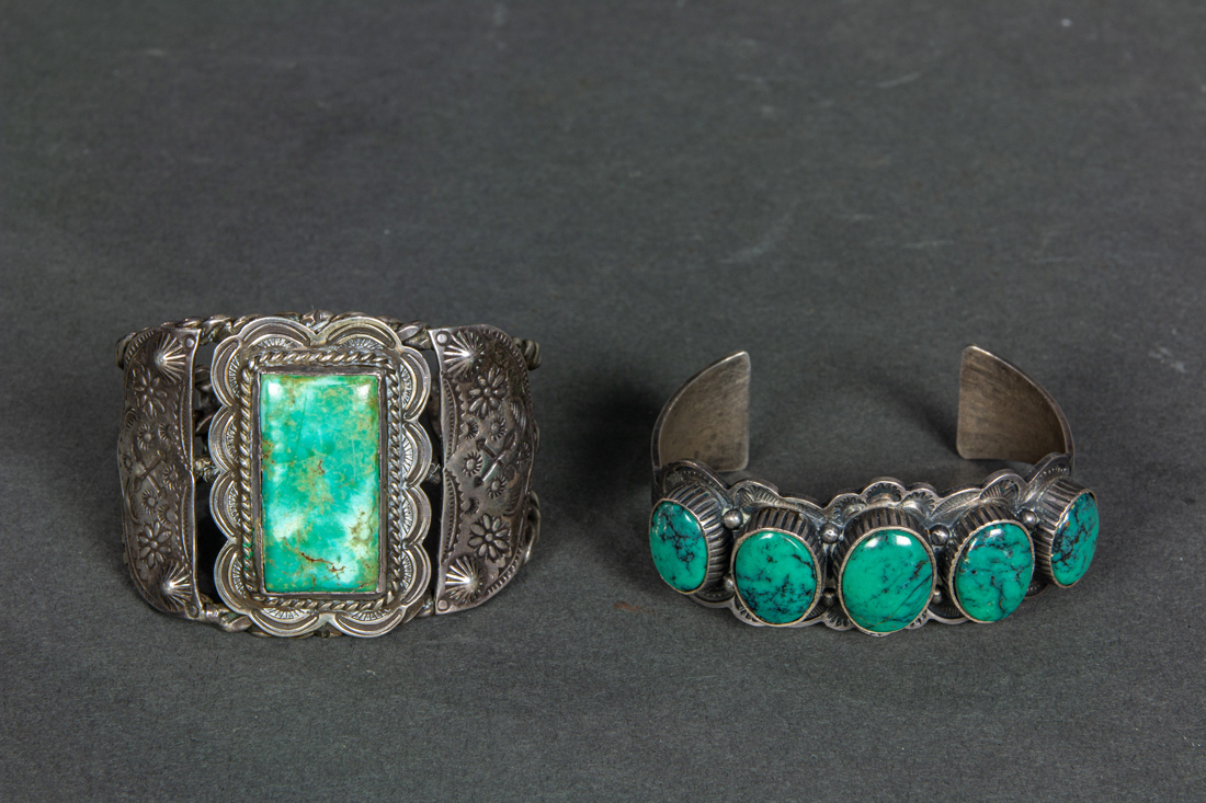 TWO NATIVE AMERICAN TURQUOISE SILVER