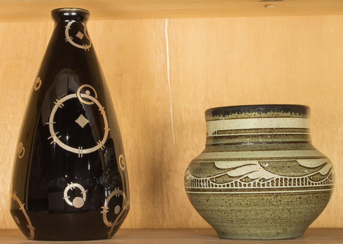 A FRENCH ART DECO BLACK GLASS VASE