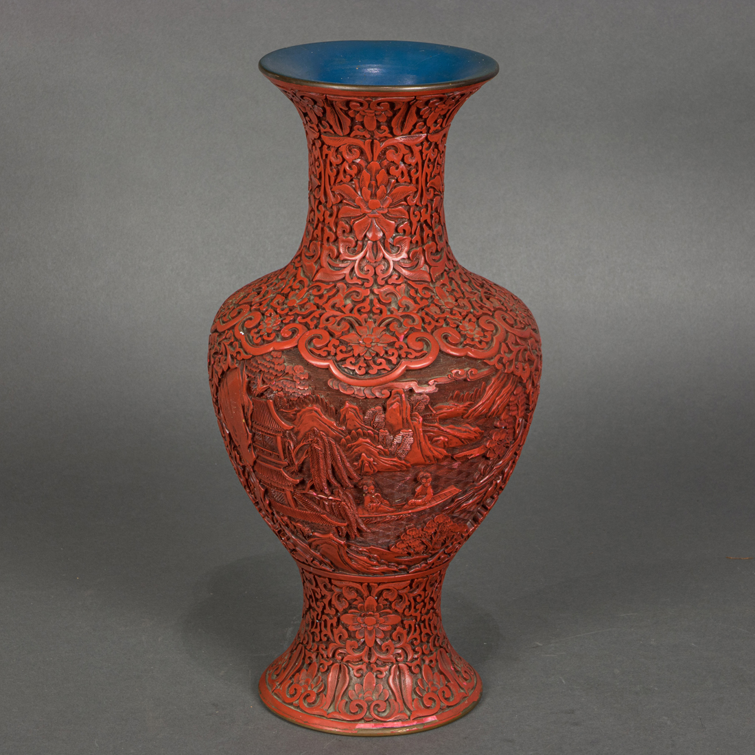 CHINESE RED LACQUERED RESIN VASE