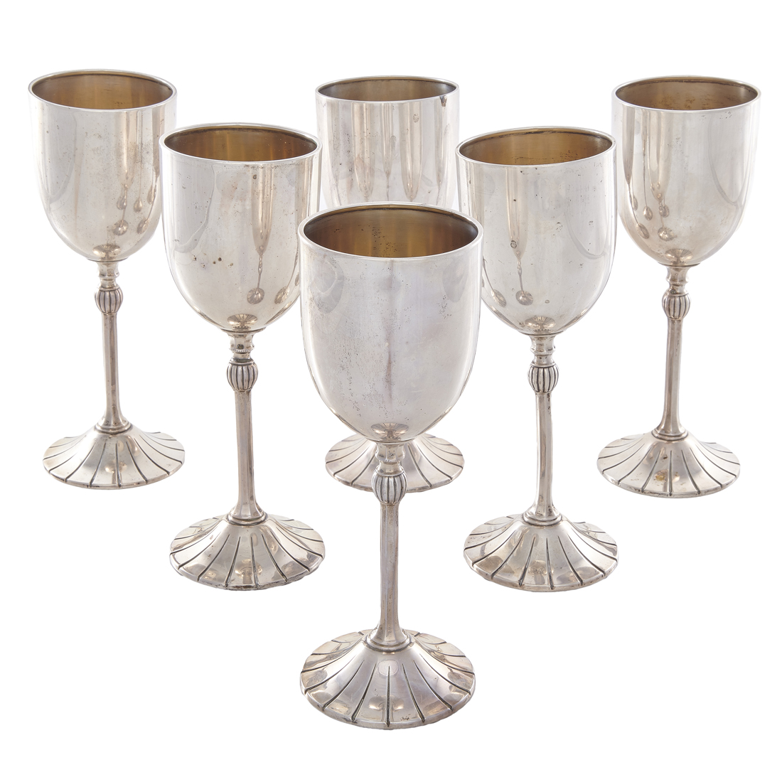 A SUITE OF SIX STERLING WINE GLASSES 3ce048