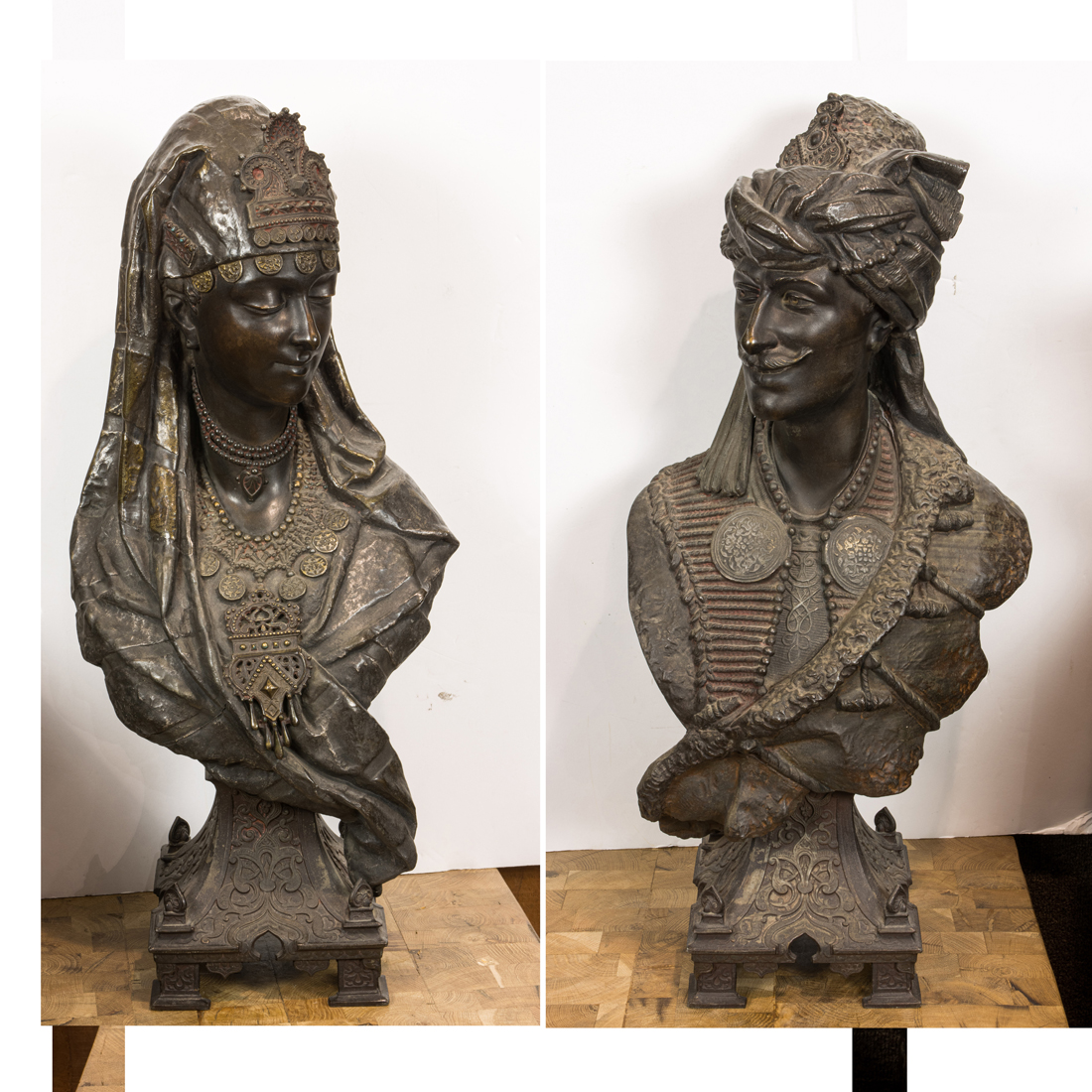 A PAIR OF CONTINENTAL ORIENTALIST PATINATED