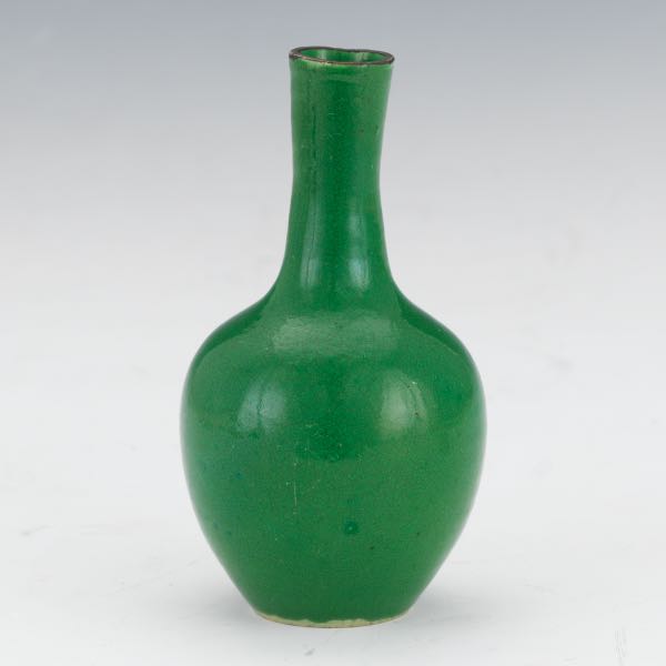 APPLE GREEN GLAZED BOTTLE VASE 5 ¾H