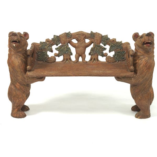 CARVED WOOD BLACK FOREST BEAR BENCH 3cbcc6