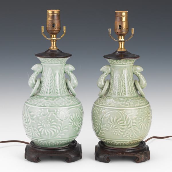 PAIR OF CHINESE CELADON GLAZED 3cbece