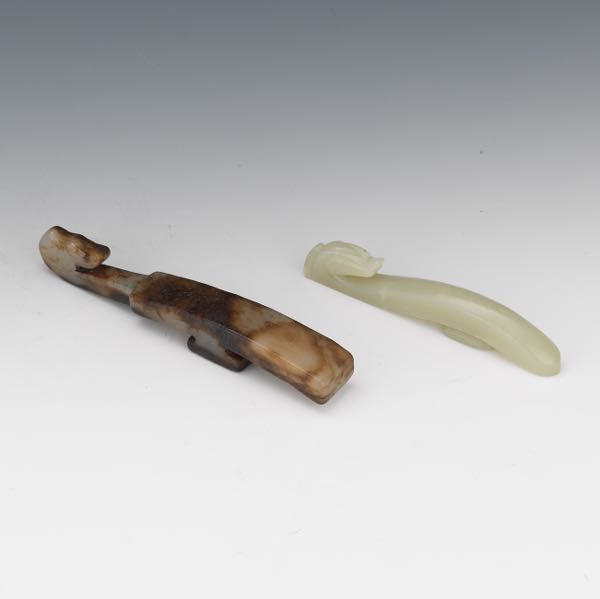 TWO CARVED BELT HOOKS Jade belt 3cbeee