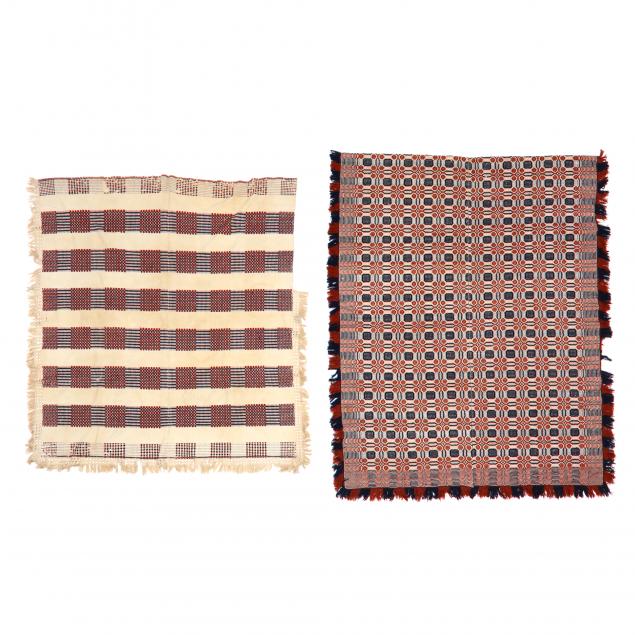 TWO OVERSHOT WOVEN COVERLETS American  3cc071