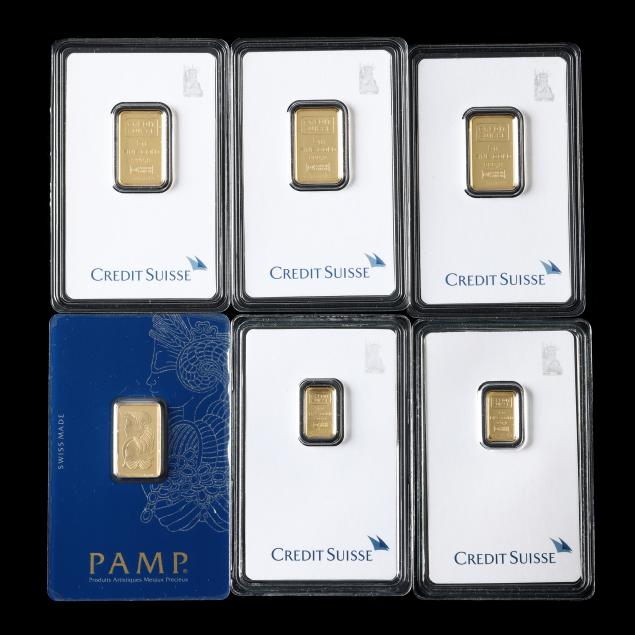 SIX (6) SMALL SWISS GOLD BARS TOTALING