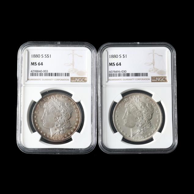 TWO 1880-S MORGAN SILVER DOLLARS