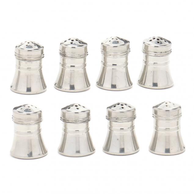 SET OF EIGHT MINIATURE PEWTER SALT 3cc18b