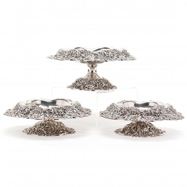 SET OF THREE STERLING SILVER TAZZAS,