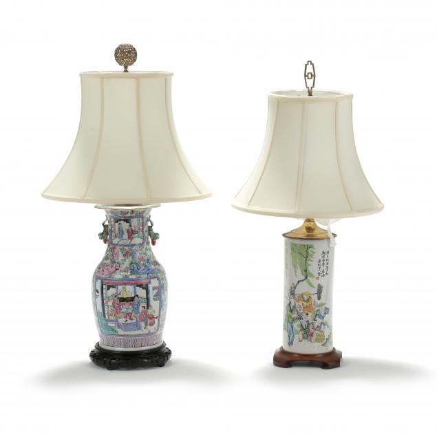 TWO CHINESE PORCELAIN VASE TABLE LAMPS