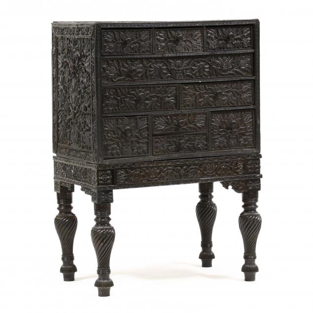 DUTCH-COLONIAL CARVED EBONY CHEST