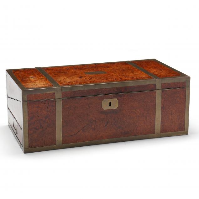 LARGE CAMPAIGN STYLE BURL WOOD LAP DESK