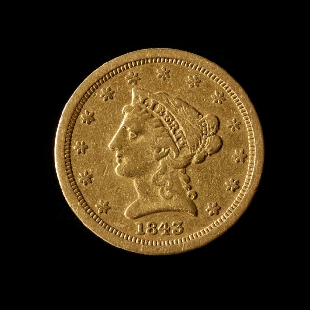 1843-O LIBERTY HEAD $2.50 GOLD
