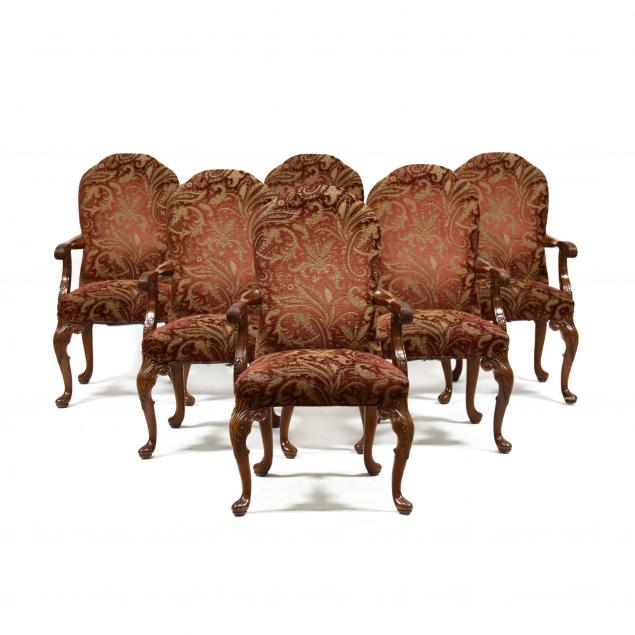 SIX HICKORY CHAIR CARVED MAHOGANY ARMCHAIRS