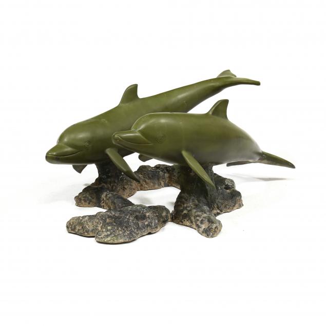 A LARGE BRONZE DOLPHIN AND CORAL 3cc3eb
