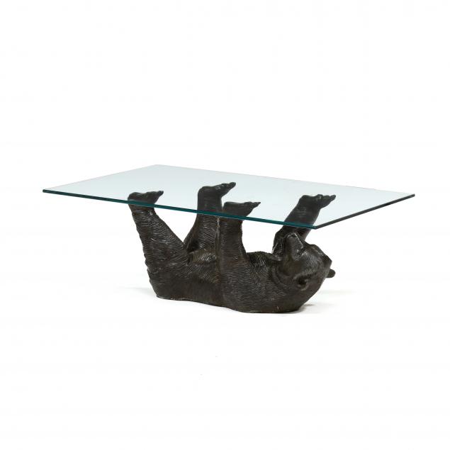 BRONZE BEAR GLASS TOP COFFEE TABLE 3cc402