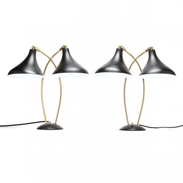 PAIR OF MODERN BLACK AND BRASS