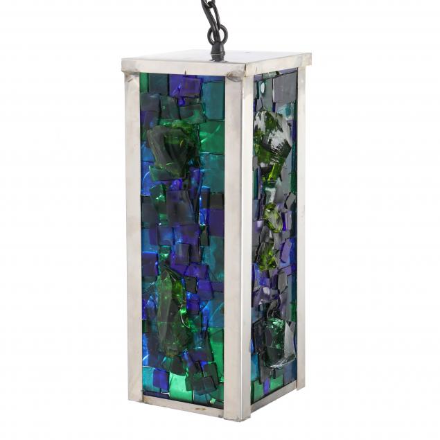 BLUE AND GREEN GLASS MOSAIC PENDANT 3cc428