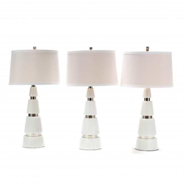 SET OF THREE MODERN WHITE MARBLE 3cc429