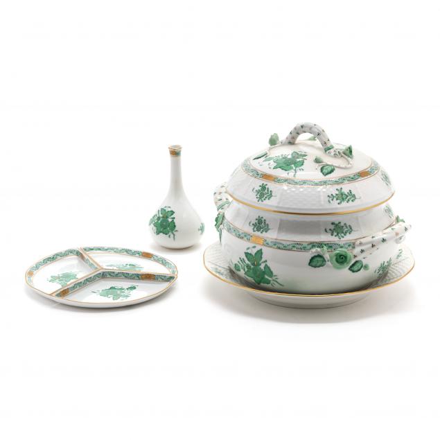 HEREND CHINESE BOUQUET GREEN TABLEWARE 3cc573