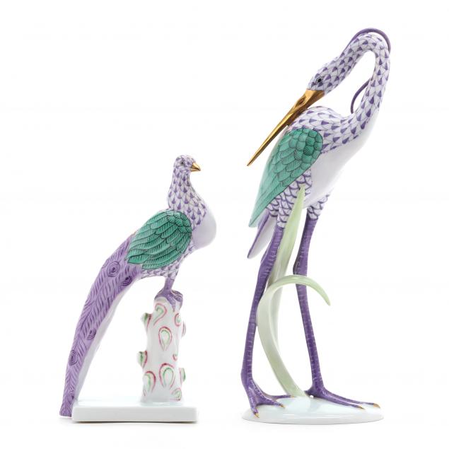 TWO HEREND LILAC FISHNET BIRDS