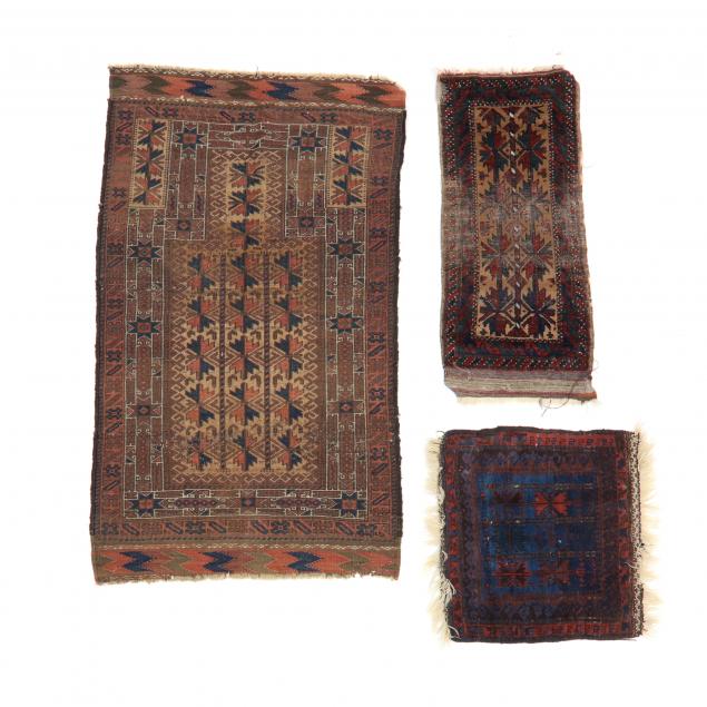 BALUCH PRAYER RUG AND TWO SMALL RUGS